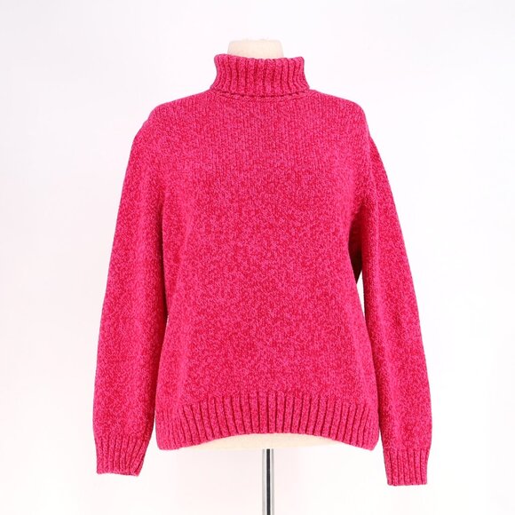 LANDS' END Cozy Knit Hot Pink Magenta Cotton Turtleneck Sweater Size 1X 16W-18W - Picture 1 of 7